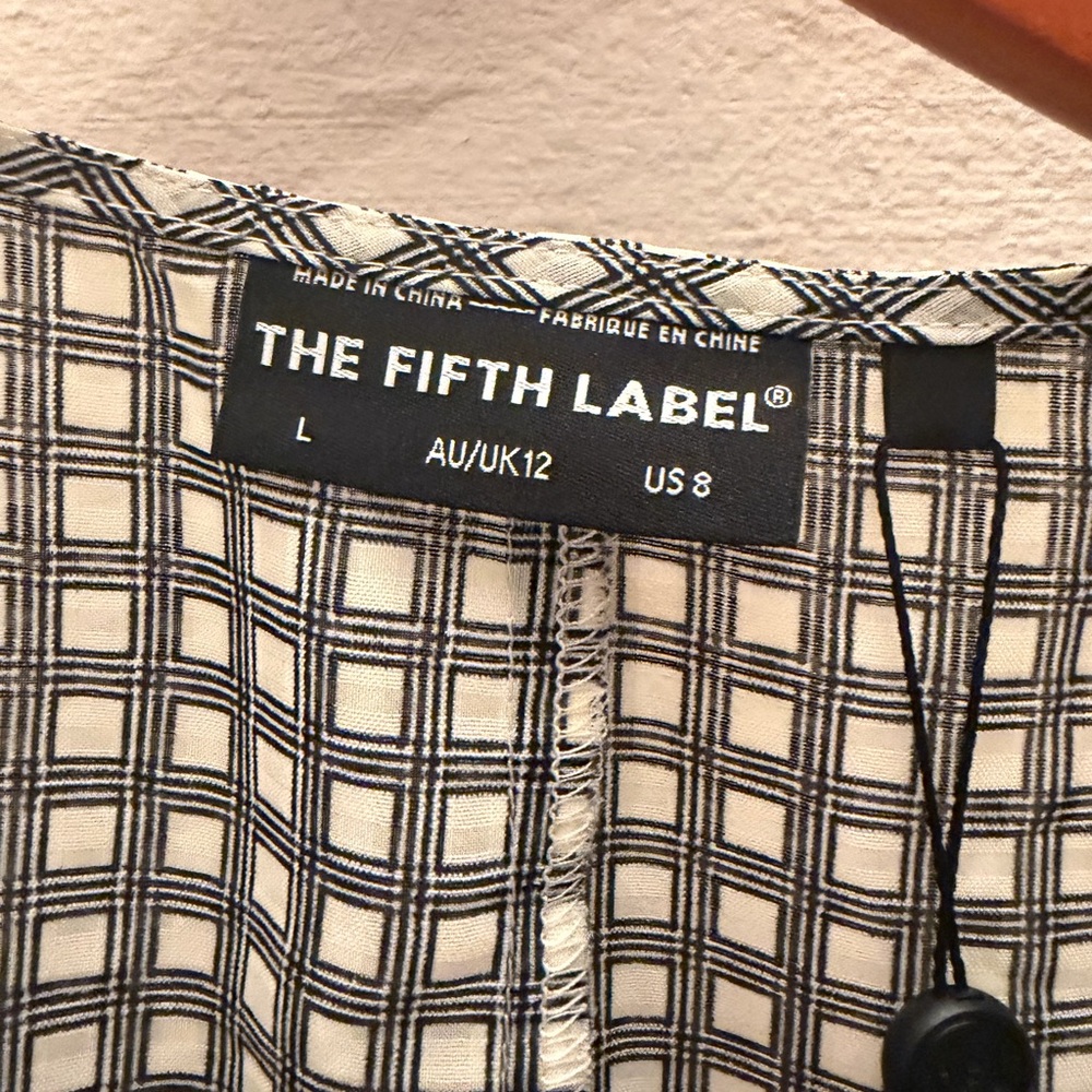 The Fifth Label Grid Check Peplum Top V-Neck Puff Sleeve Black White US 8 L‎ - Picture 2 of 6
